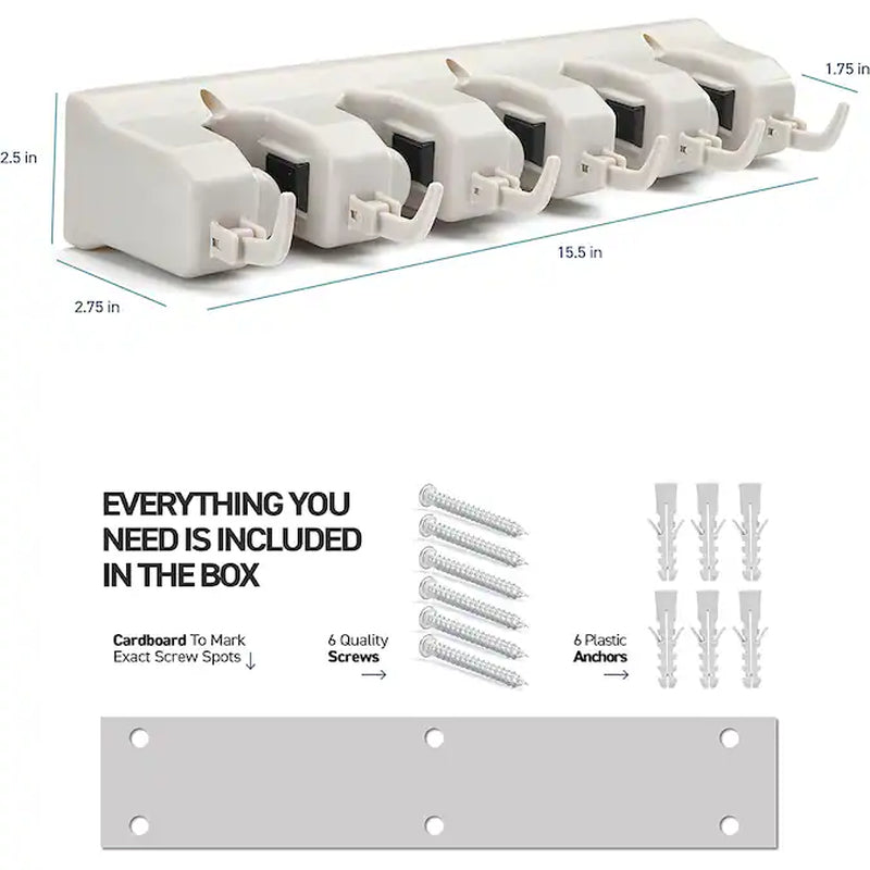 4-In W X 16-In H 1-Tier Cabinet-Mount Plastic Mop and Broom Holder