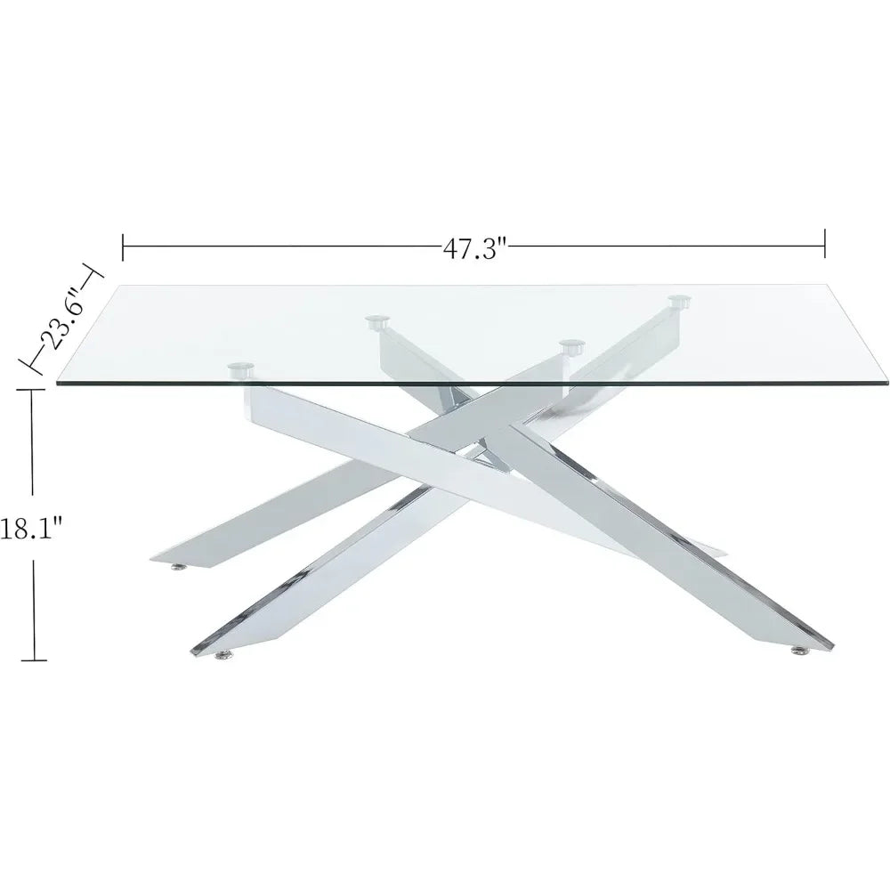 Coffee Tables Tempered Glass Top and Metal Tubular Leg Coffee Tables for Living Room Gold Cafe Table 47.3”Lx23.6”Wx18.1”H Center