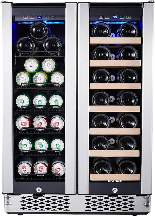 29 Bottle Compressor Wine Cooler Refrigerator, 15 Inch Wine Fridge Freestanding Dual Zone for Home, Kitchen and Bar, Digital Temperature Control