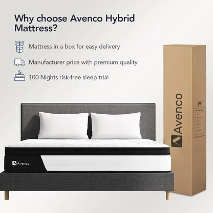 12-Inch King Size Hybrid Mattress in a Box, Pocketed Innerspring and Memory Foam Mattress, Medium Firm with Pillow Top, Supportive