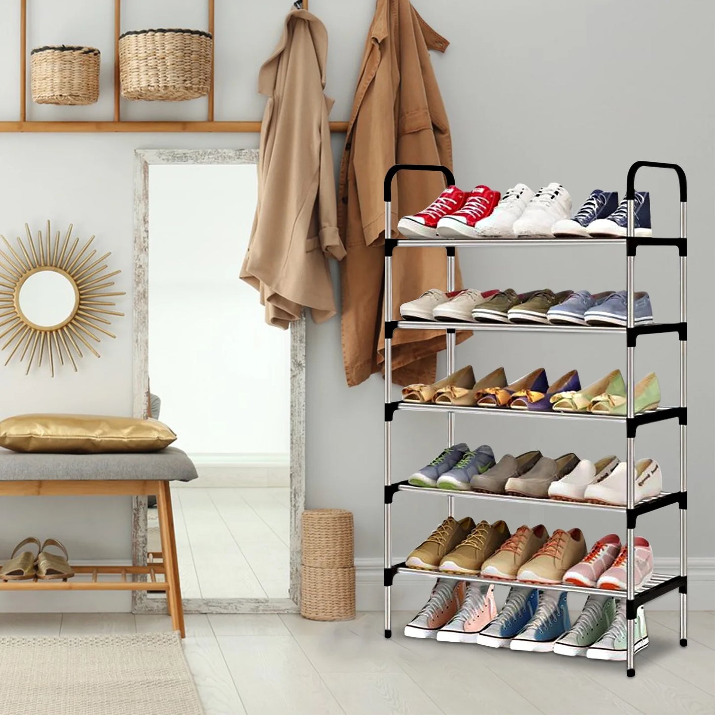 9 Tier Shoe Rack, 27 Pairs Shoes Storage Cabinet Organizer Shelf with Cover for Closet Entryway, Gray