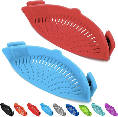 2 Pcs Clip on Strainer, Pot Strainer for Pasta Meat Vegetables Fruit, Silicone Strainer - Fit All Pots and Bowls.