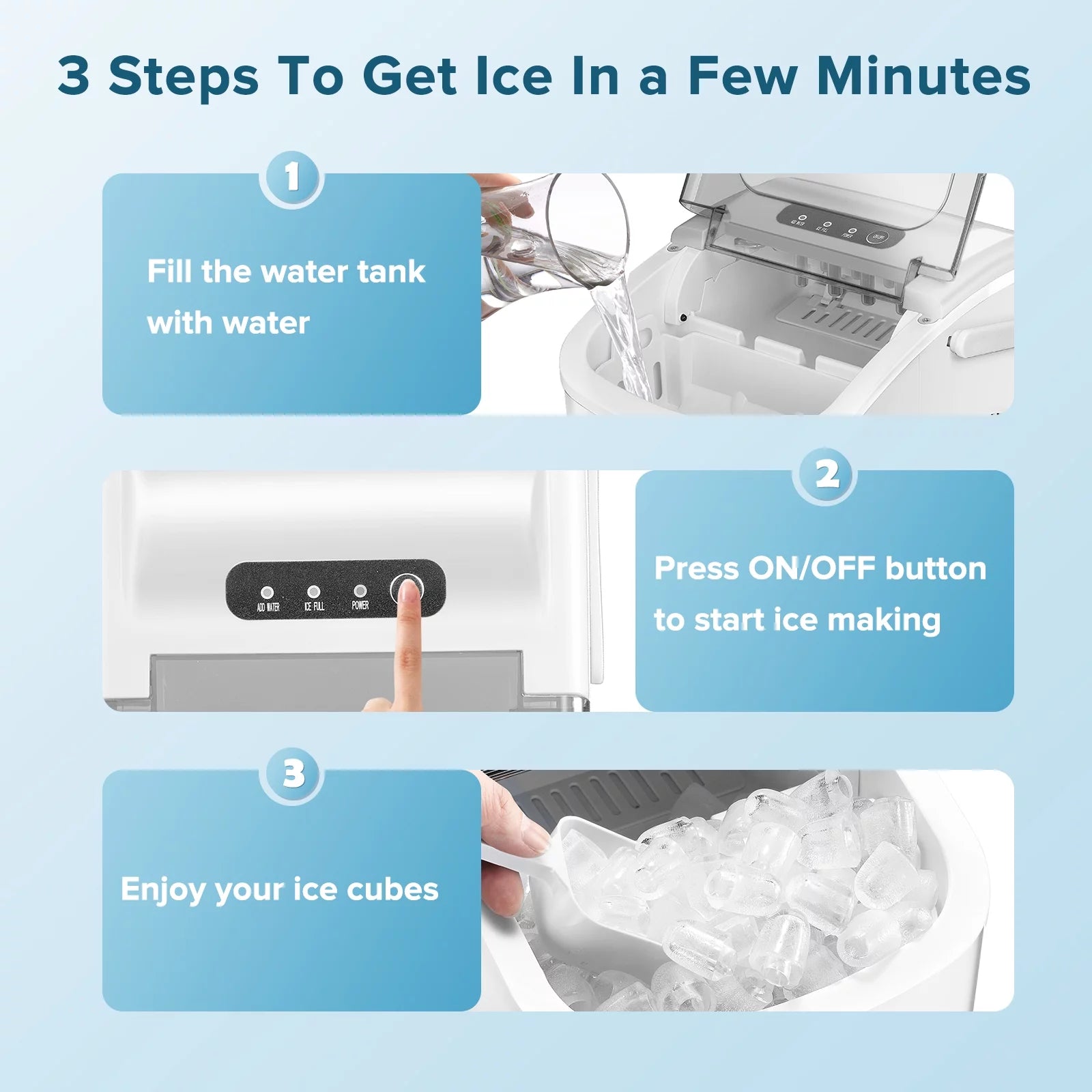 Countertop Ice Maker, Portable Ice Machine with Handle, 26Lbs/24H, 9 Cubes Ready in 6 Mins, One-Click Operation Ice Makers with Ice Scoop and Basket, for Kitchen/Office/Bar/Party (White)