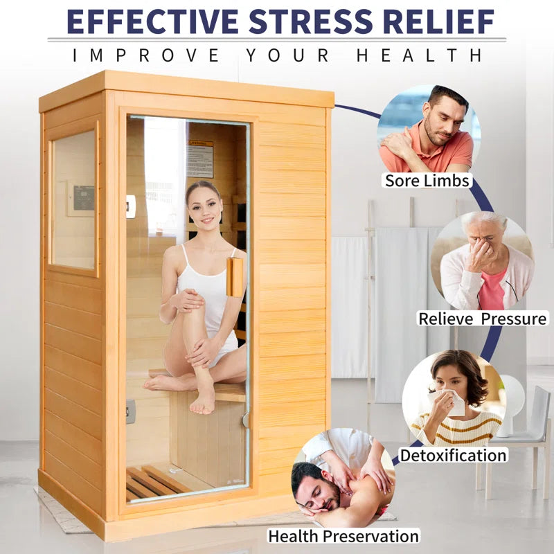 Far Infrared Sauna Home Sauna Spa Room Low-Emf Canadian Hemlock Wood 800W Indoor Saunas