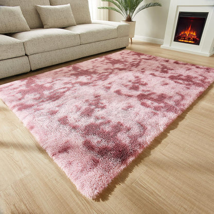 Shag Ultra Soft Area Rug, Non-Skid Fluffy 4'X6' Tie-Dyed Pink&Purple Fuzzy Indoor Faux Fur Rugs for Living Room Bedroom Nursery Girls Room Decor Furry Carpet Kids Playroom