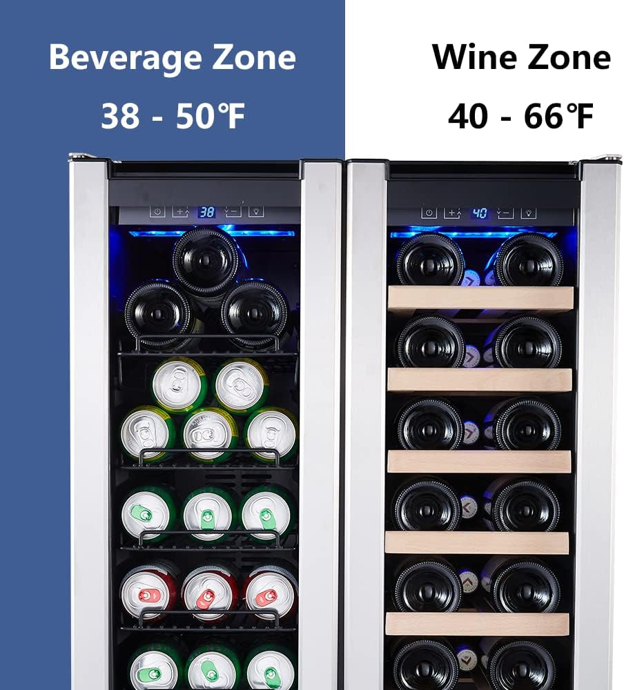 29 Bottle Compressor Wine Cooler Refrigerator, 15 Inch Wine Fridge Freestanding Dual Zone for Home, Kitchen and Bar, Digital Temperature Control