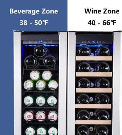 29 Bottle Compressor Wine Cooler Refrigerator, 15 Inch Wine Fridge Freestanding Dual Zone for Home, Kitchen and Bar, Digital Temperature Control