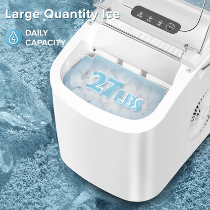 Countertop Ice Maker, Portable Ice Machine with Handle, 26Lbs/24H, 9 Cubes Ready in 6 Mins, One-Click Operation Ice Makers with Ice Scoop and Basket, for Kitchen/Office/Bar/Party (White)