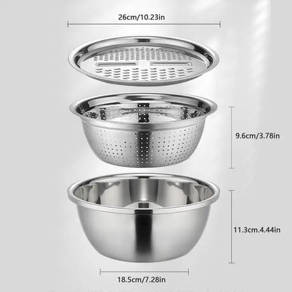 3 in 1 Vegetable Slicer Cutter Drain Basket Stainless Steel Vegetable Julienne Grater Salad Maker Bowl Kitchen Accessories