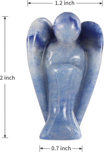 2" Blue Aventurine Crystal Guardian Angel Stone Figurines Carved Gemstone Pocket Angel Healing Statue for Bedroom Living Room Car Office Home Decor