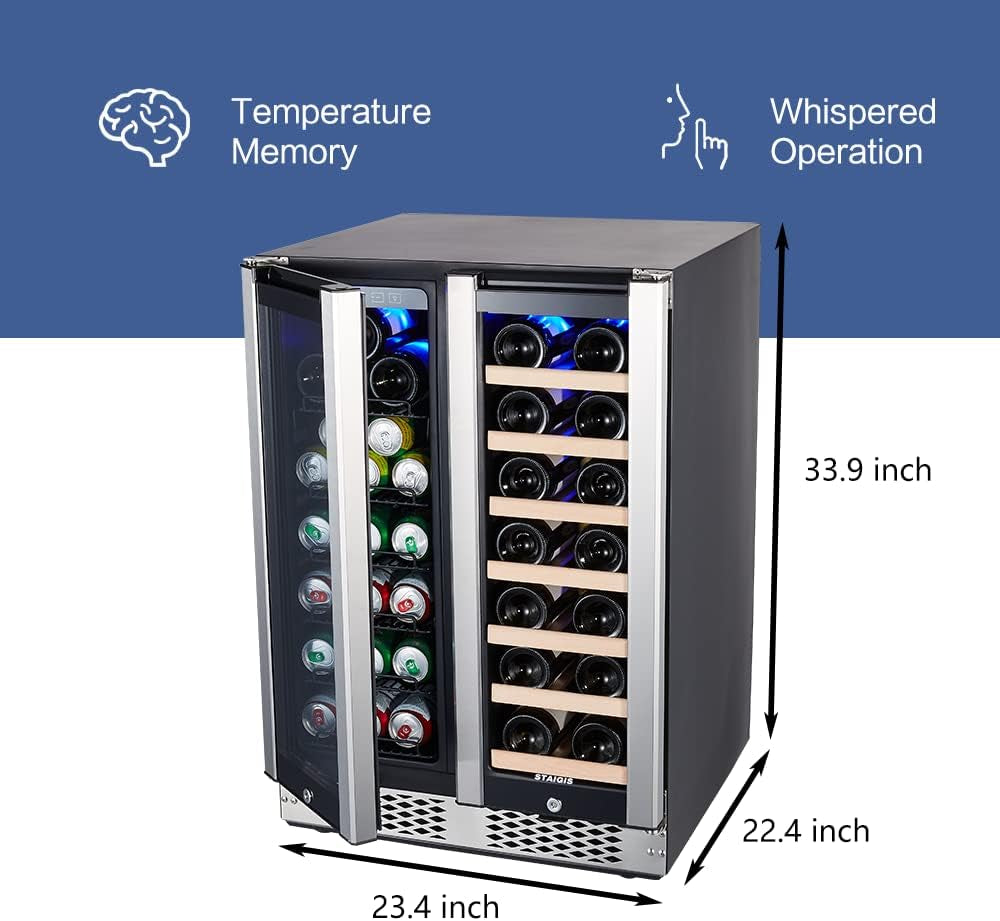 29 Bottle Compressor Wine Cooler Refrigerator, 15 Inch Wine Fridge Freestanding Dual Zone for Home, Kitchen and Bar, Digital Temperature Control