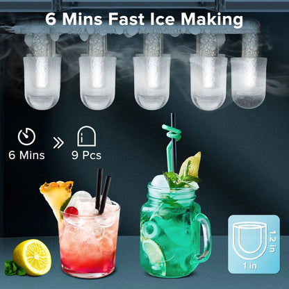 Countertop Ice Maker, Portable Ice Machine with Handle, 26Lbs/24H, 9 Cubes Ready in 6 Mins, One-Click Operation Ice Makers with Ice Scoop and Basket, for Kitchen/Office/Bar/Party (White)