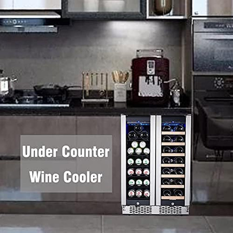 29 Bottle Compressor Wine Cooler Refrigerator, 15 Inch Wine Fridge Freestanding Dual Zone for Home, Kitchen and Bar, Digital Temperature Control