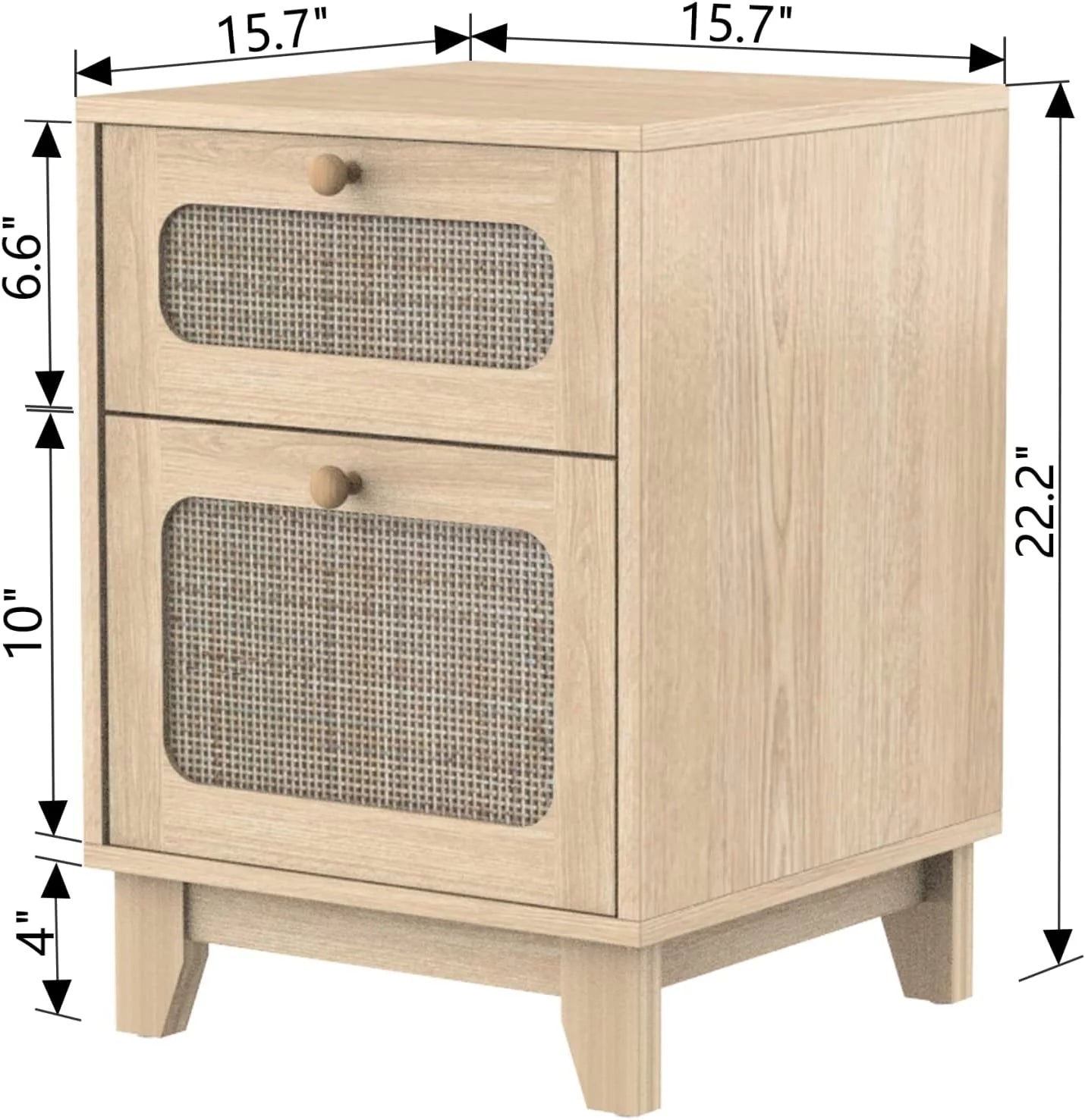 Rattan Mid-Century Modern Nightstand Set with Handmade Rattan Decorated Drawer and Door, Bedroom, Living Room, Natural