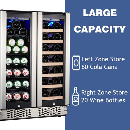 29 Bottle Compressor Wine Cooler Refrigerator, 15 Inch Wine Fridge Freestanding Dual Zone for Home, Kitchen and Bar, Digital Temperature Control