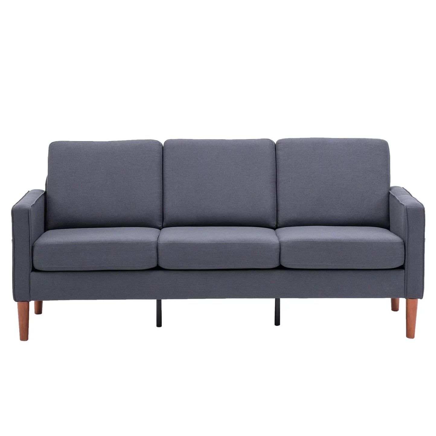 3 Seat Couch Mid Century Fabric Sofa with Wood Legs, Comfortable Sofa Couch for Small Apartment Living Room Bedroom Dark Grey