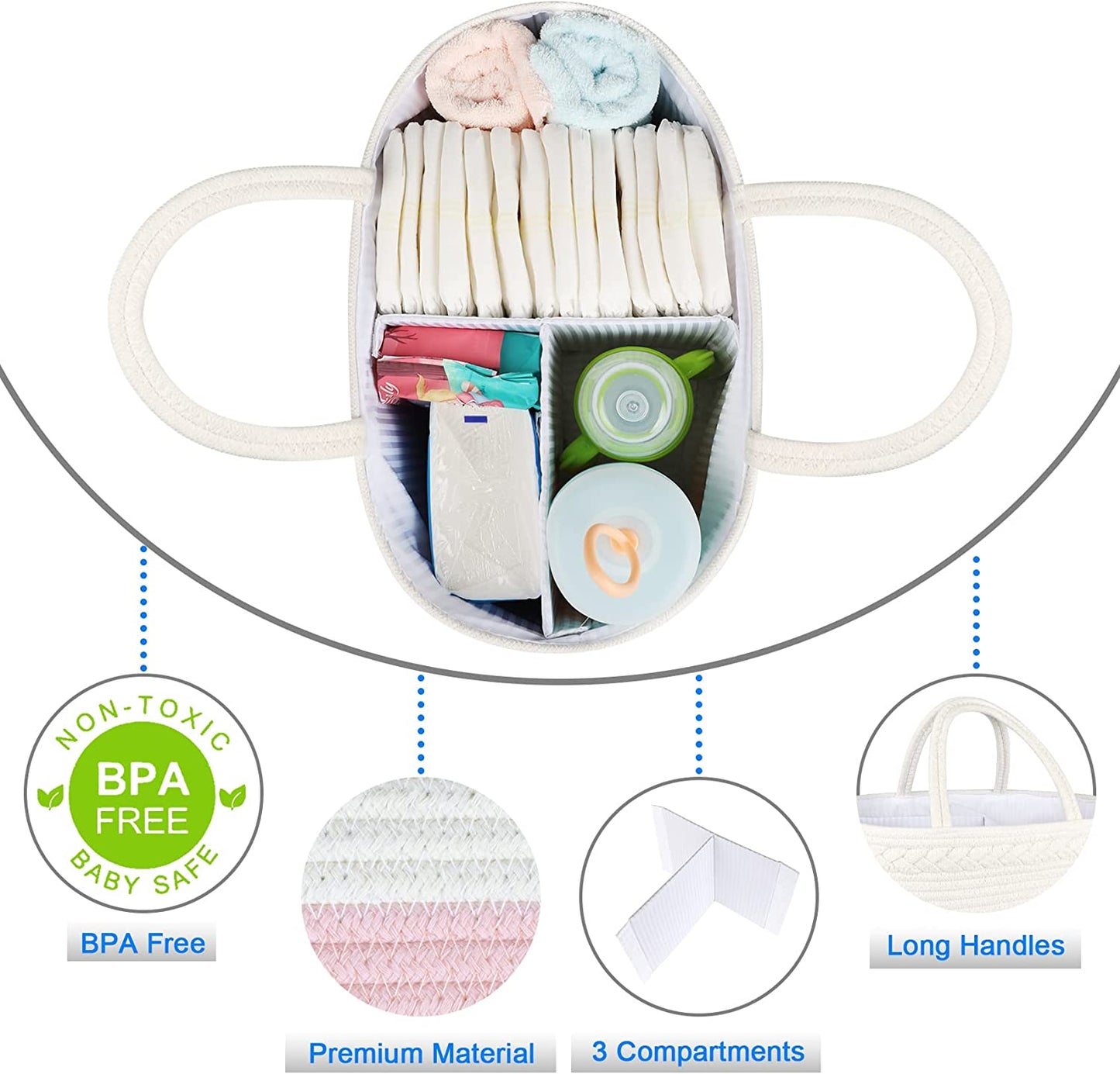 Baby Diaper Caddy, Nursery Storage Bin and Car Organizer for Diapers and Baby Wipes, Cotton Rope Diaper Basket Caddy, Changing Table Diaper Storage Caddy Baby Gift Baskets -Pink