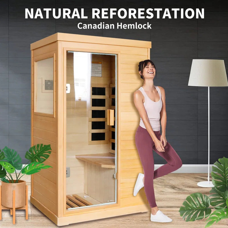 Far Infrared Sauna Home Sauna Spa Room Low-Emf Canadian Hemlock Wood 800W Indoor Saunas